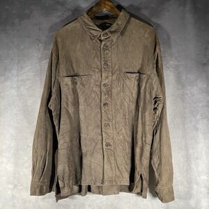 Guy Laroche Brown‎ Suede Leather Button Down Shirt Mens Size 42 Vintage